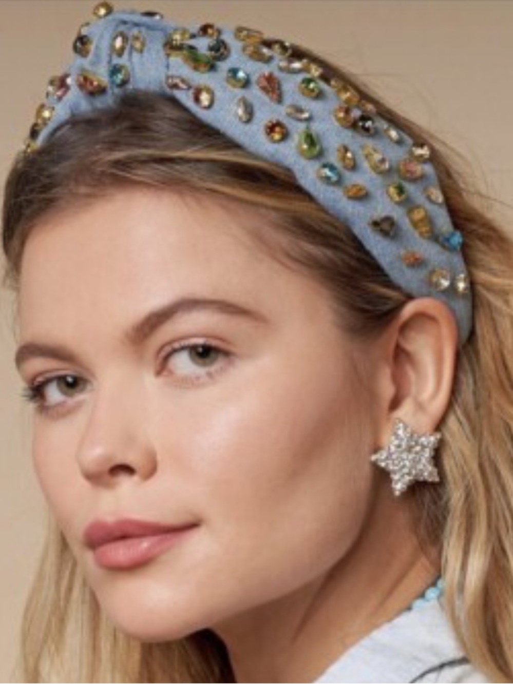 Lele Sadoughi denim candy jeweled headband NWOT